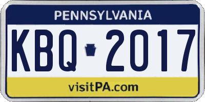 PA license plate KBQ2017