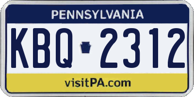PA license plate KBQ2312