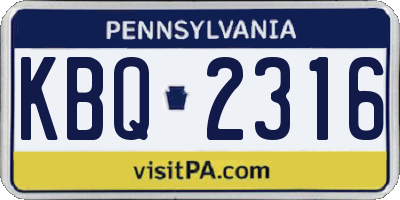PA license plate KBQ2316