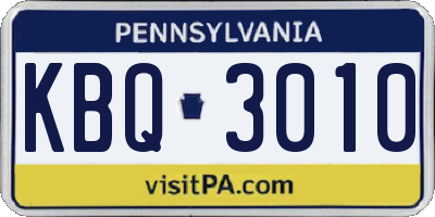 PA license plate KBQ3010
