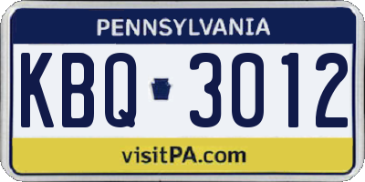 PA license plate KBQ3012