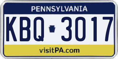 PA license plate KBQ3017