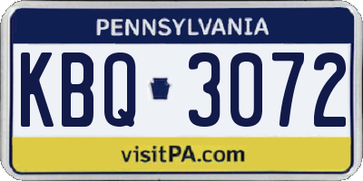 PA license plate KBQ3072
