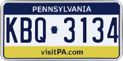 PA license plate KBQ3134