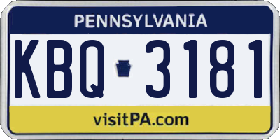 PA license plate KBQ3181