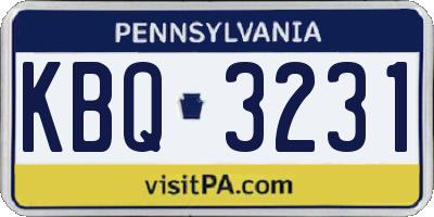 PA license plate KBQ3231