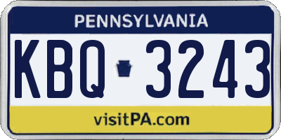 PA license plate KBQ3243