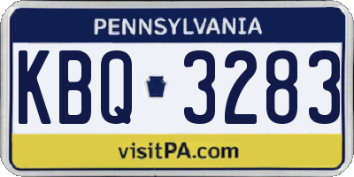 PA license plate KBQ3283