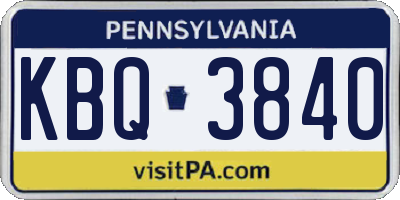 PA license plate KBQ3840
