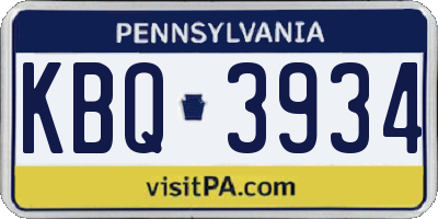 PA license plate KBQ3934