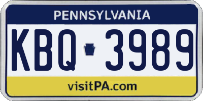 PA license plate KBQ3989
