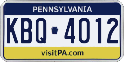 PA license plate KBQ4012