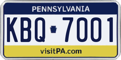 PA license plate KBQ7001