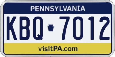 PA license plate KBQ7012