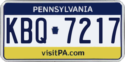 PA license plate KBQ7217