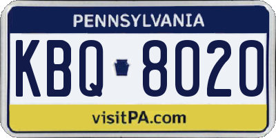PA license plate KBQ8020