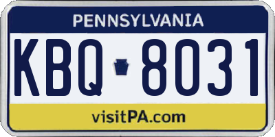 PA license plate KBQ8031