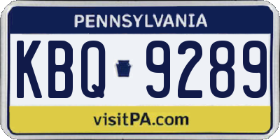 PA license plate KBQ9289