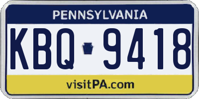 PA license plate KBQ9418