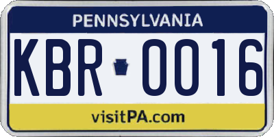 PA license plate KBR0016