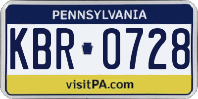 PA license plate KBR0728