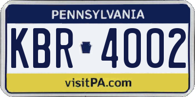 PA license plate KBR4002