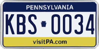 PA license plate KBS0034