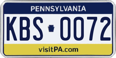 PA license plate KBS0072