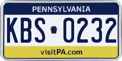 PA license plate KBS0232