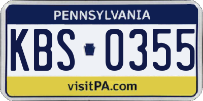 PA license plate KBS0355