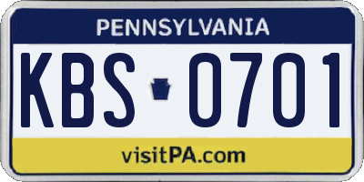 PA license plate KBS0701
