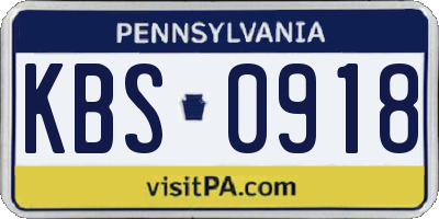 PA license plate KBS0918