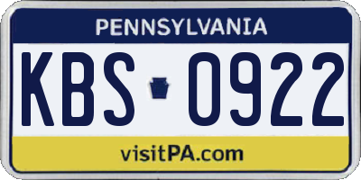 PA license plate KBS0922