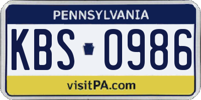 PA license plate KBS0986