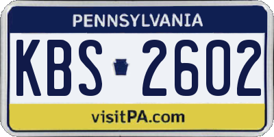 PA license plate KBS2602