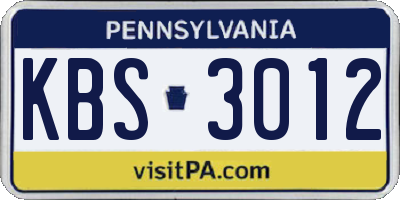 PA license plate KBS3012
