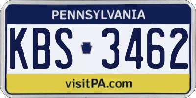 PA license plate KBS3462