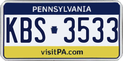 PA license plate KBS3533