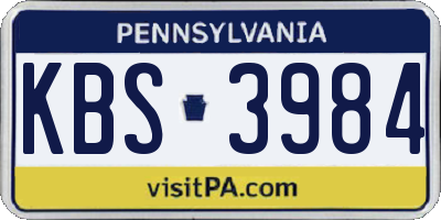 PA license plate KBS3984