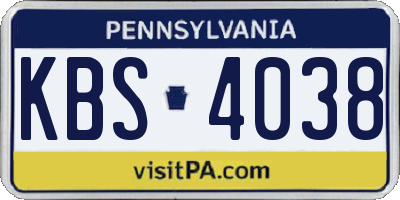 PA license plate KBS4038