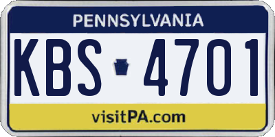 PA license plate KBS4701