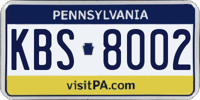 PA license plate KBS8002