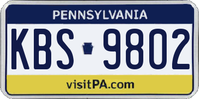 PA license plate KBS9802