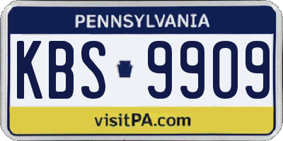 PA license plate KBS9909