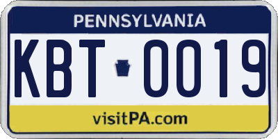 PA license plate KBT0019