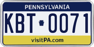 PA license plate KBT0071