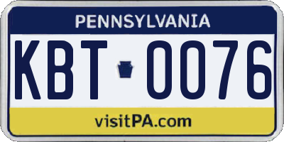 PA license plate KBT0076