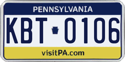 PA license plate KBT0106
