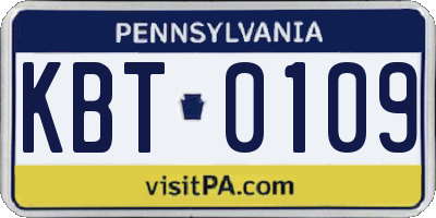 PA license plate KBT0109