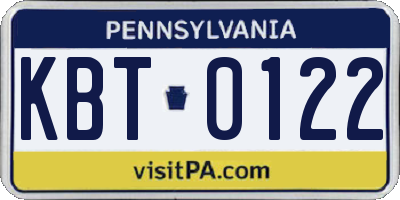 PA license plate KBT0122